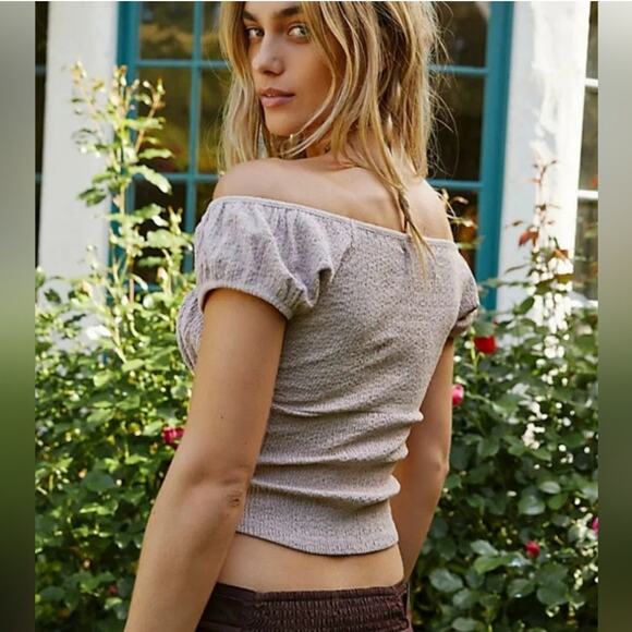 Free People Off-Shoulder Blouse in Beige - Picture 2 of 9